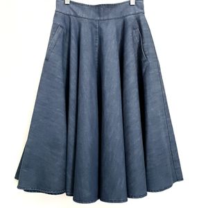 Amass Medium Dark Wash Denim Full Circle Midi Skirt With Pockets